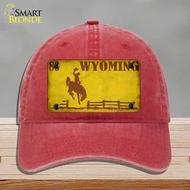 HAT13-MLP-11933 Wyoming Yellow Rusty Novelty License Plate Hat, Unconstructed Cotton - Red
