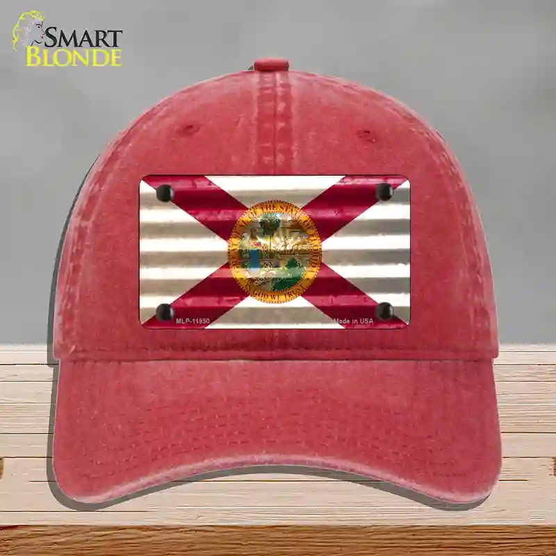 HAT13-MLP-11950 Florida Corrugated Flag Novelty License Plate Hat, Unconstructed Cotton - Red