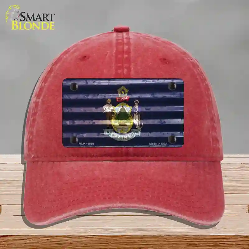 HAT13-MLP-11960 Maine Corrugated Flag Novelty License Plate Hat, Unconstructed Cotton - Red