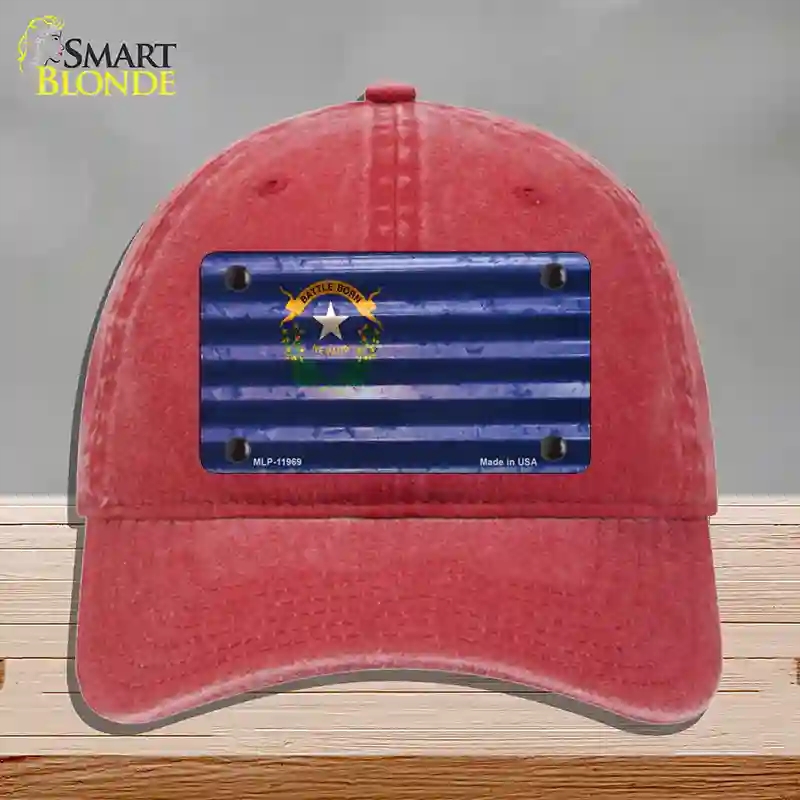 HAT13-MLP-11969 Nevada Corrugated Flag Novelty License Plate Hat, Unconstructed Cotton - Red
