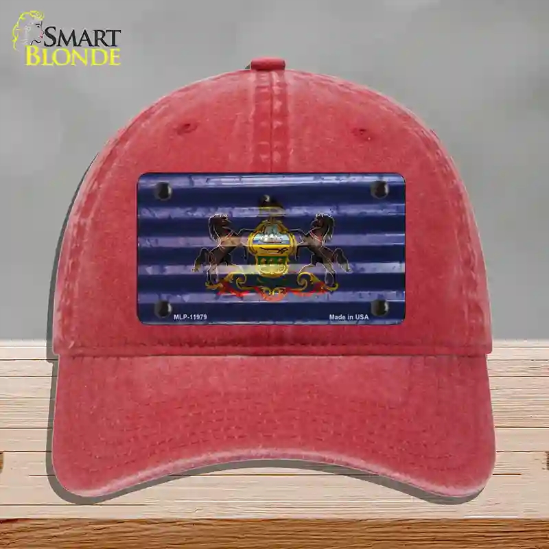 HAT13-MLP-11979 Pennsylvania Corrugated Flag Novelty License Plate Hat, Unconstructed Cotton - Red