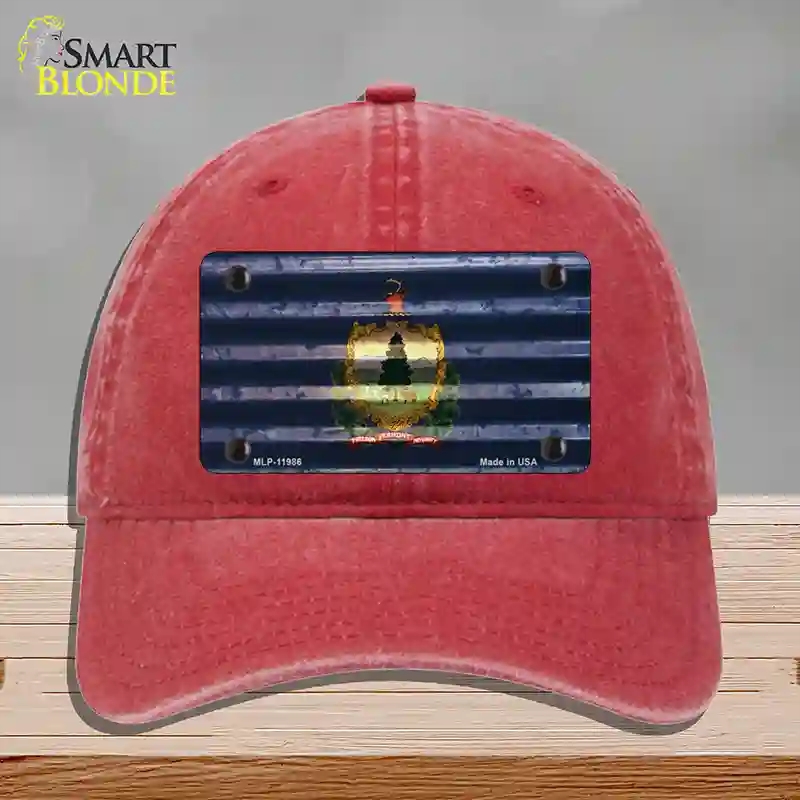 HAT13-MLP-11986 Vermont Corrugated Flag Novelty License Plate Hat, Unconstructed Cotton - Red