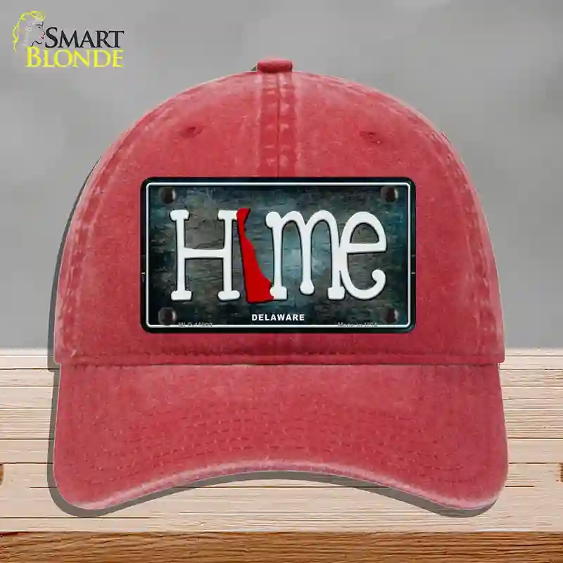 HAT13-MLP-11999 Delaware Home State Outline Novelty License Plate Hat, Unconstructed Cotton - Red