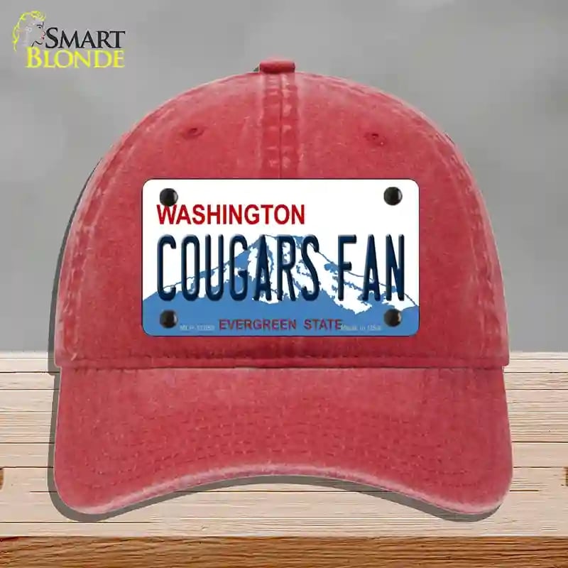 HAT13-MLP-12058 Washington Cougars Fan Novelty License Plate Hat, Unconstructed Cotton - Red