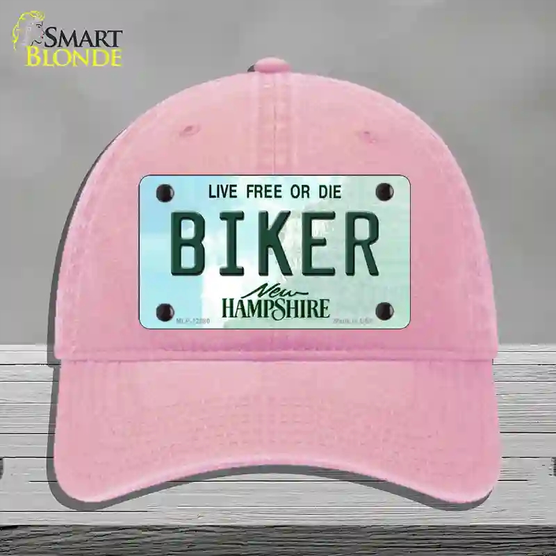 HAT12-MLP-12080 Biker   Hampshire State Novelty License Plate Hat, Unconstructed Cotton - Pink