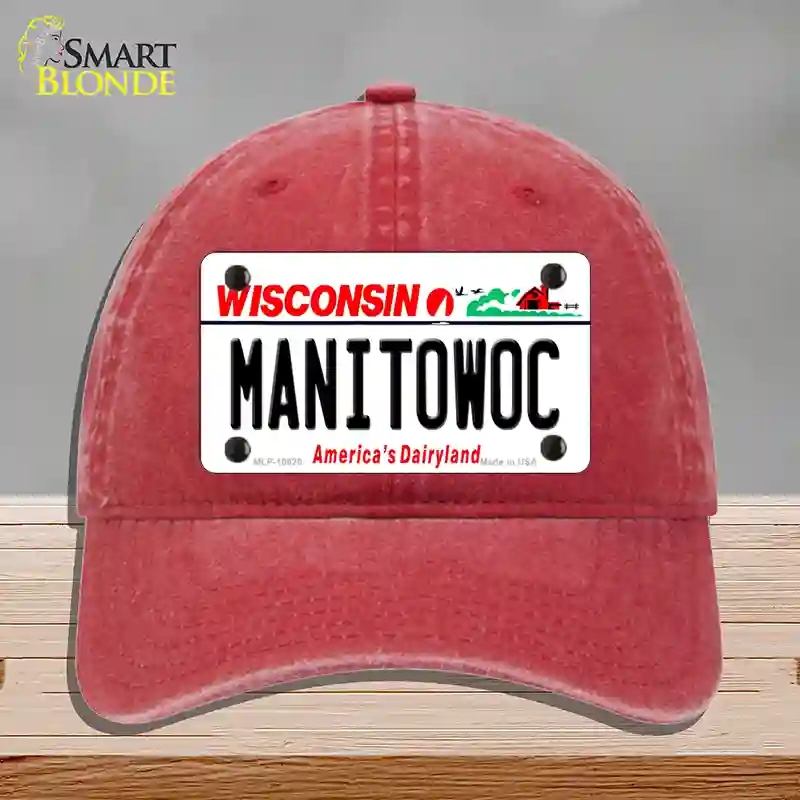 HAT13-MLP-10620 Manitowoc Wisconsin Novelty License Plate Hat, Unconstructed Cotton - Red