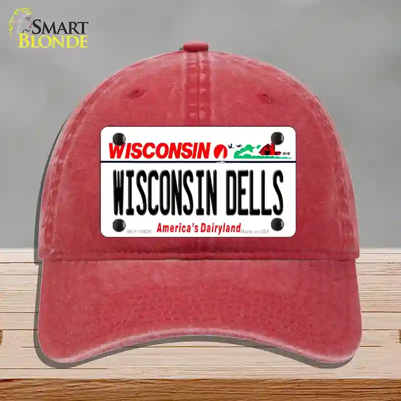 HAT13-MLP-10624 Wisconsin Dells Novelty License Plate Hat, Unconstructed Cotton - Red