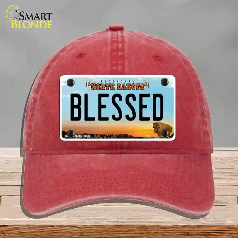 HAT13-MLP-10726 Blessed North Dakota Novelty License Plate Hat, Unconstructed Cotton - Red