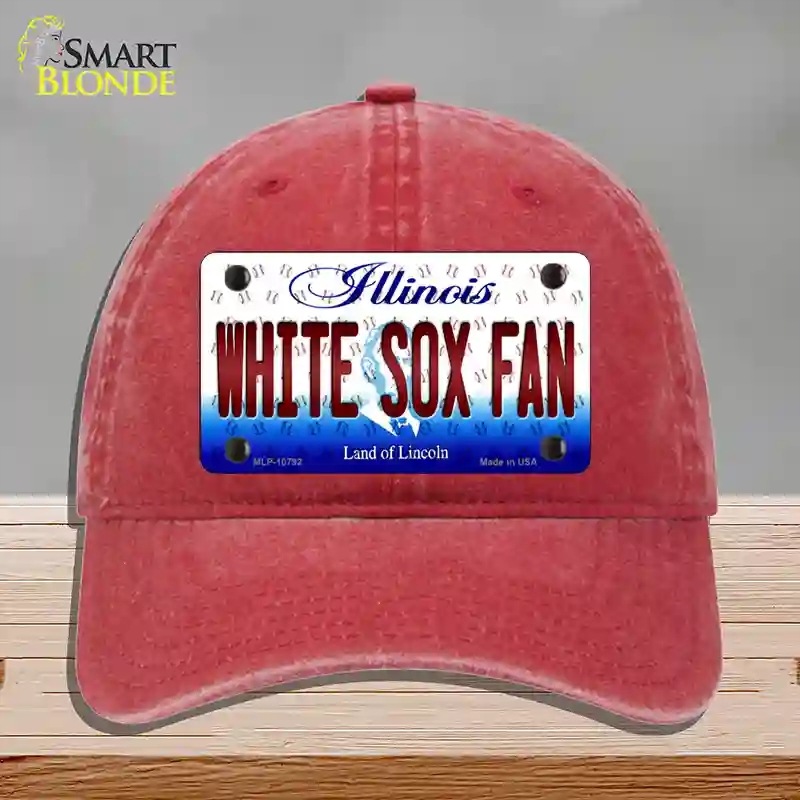 HAT13-MLP-10792 White Sox Fan Illinois Novelty License Plate Hat, Unconstructed Cotton - Red