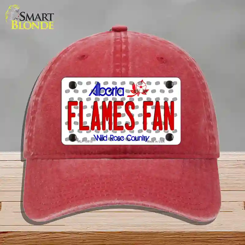 HAT13-MLP-10818 Flames Fan Alberta Novelty License Plate Hat, Unconstructed Cotton - Red