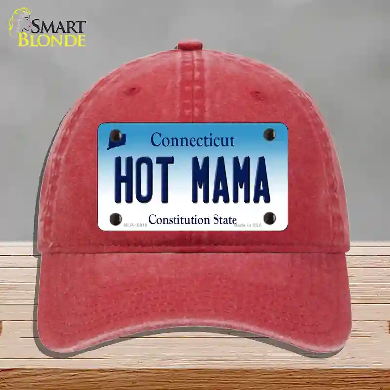 HAT13-MLP-10910 Hot Mama Connecticut Novelty License Plate Hat, Unconstructed Cotton - Red