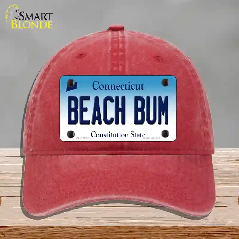 HAT13-MLP-10930 Beach Bum Connecticut Novelty License Plate Hat, Unconstructed Cotton - Red