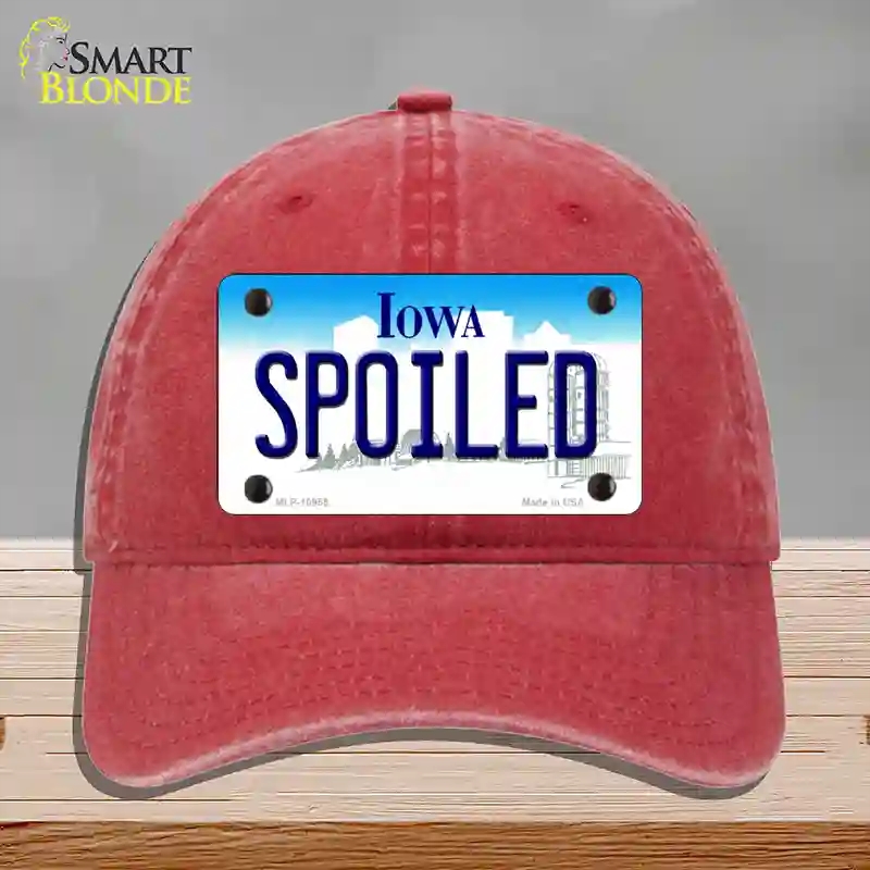 HAT13-MLP-10955 Spoiled Iowa Novelty License Plate Hat, Unconstructed Cotton - Red