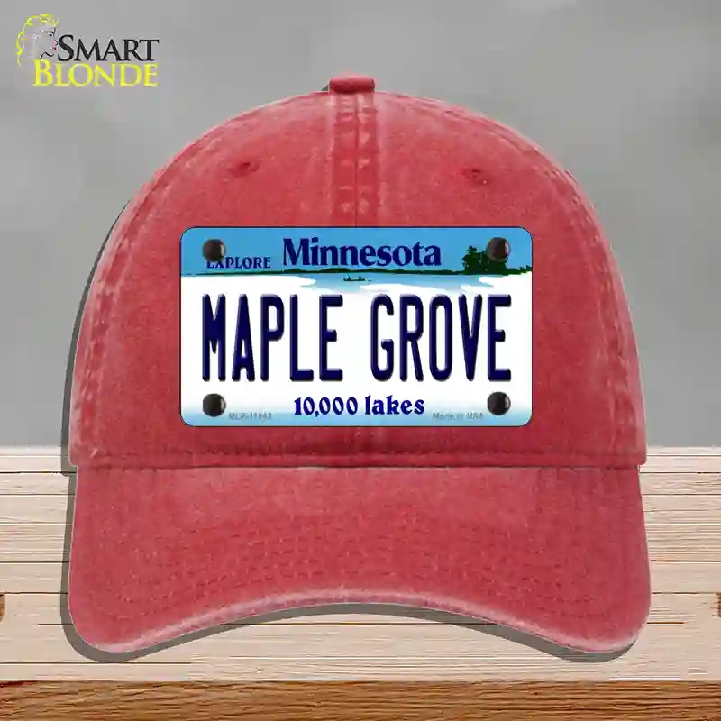 HAT13-MLP-11042 Maple Grove Minnesota State Novelty License Plate Hat, Unconstructed Cotton - Red