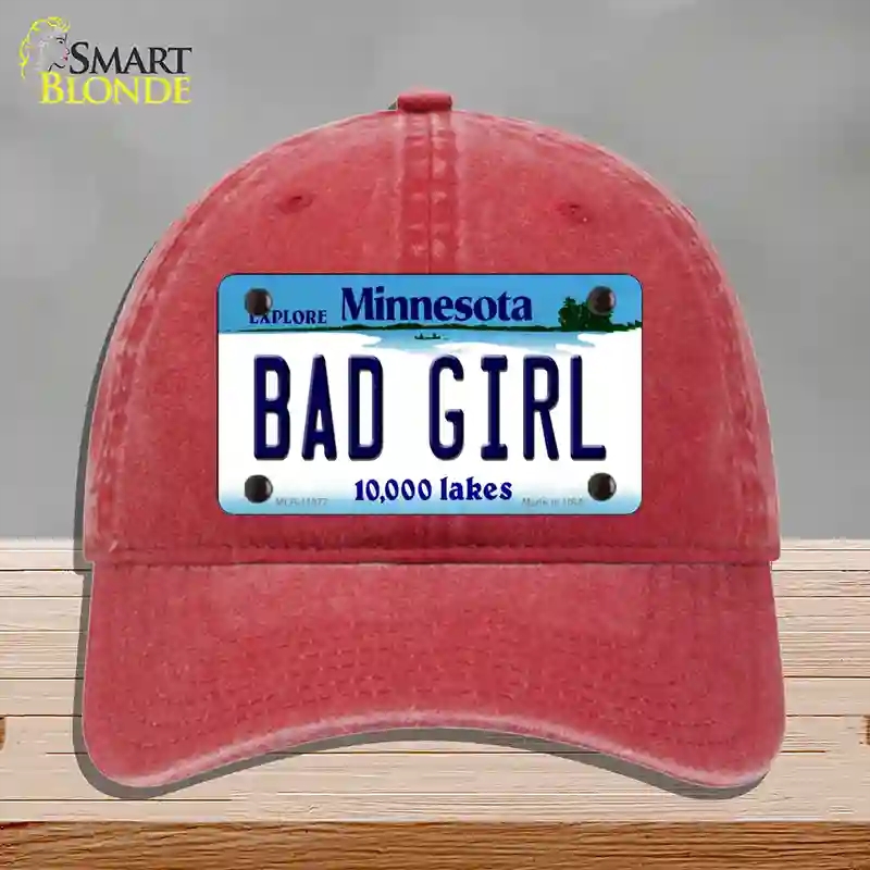 HAT13-MLP-11077 Bad Girl Minnesota State Novelty License Plate Hat, Unconstructed Cotton - Red
