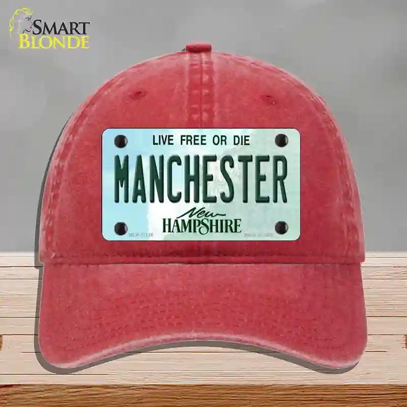 HAT13-MLP-11135 Manchester   Hampshire State Novelty License Plate Hat, Unconstructed Cotton - Red