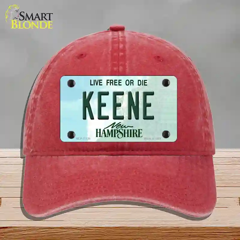 HAT13-MLP-11138 Keene   Hampshire State Novelty License Plate Hat, Unconstructed Cotton - Red