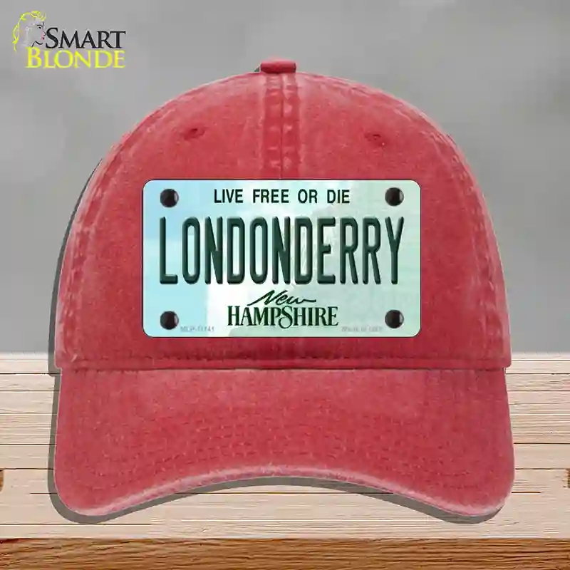 HAT13-MLP-11141 Londonderry   Hampshire State Novelty License Plate Hat, Unconstructed Cotton - Red