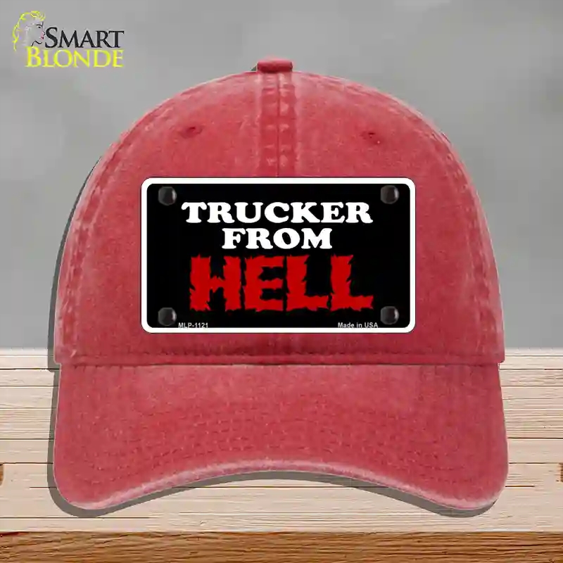 HAT13-MLP-1121 Mesh From Hell Novelty License Plate Hat, Unconstructed Cotton - Red