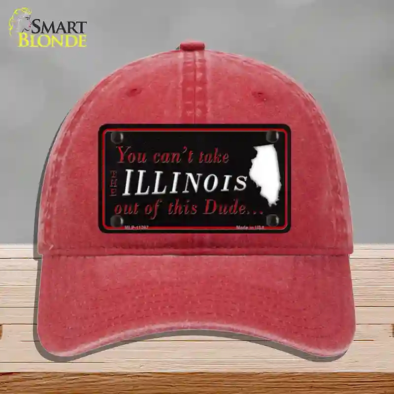 HAT13-MLP-11267 Illinois Dude Novelty License Plate Hat, Unconstructed Cotton - Red