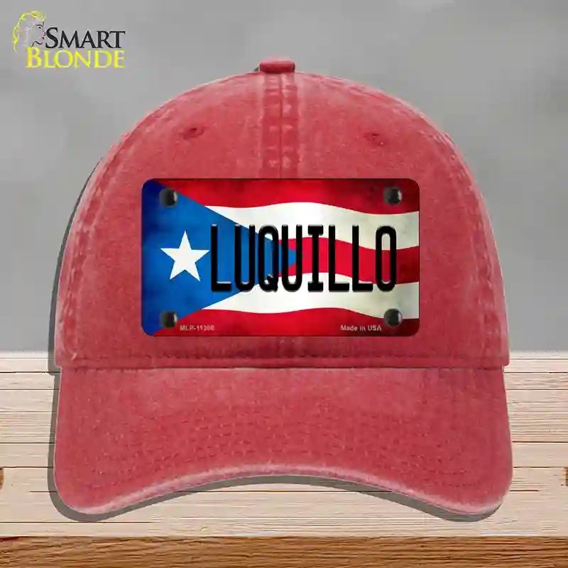 HAT13-MLP-11360 Luquillo Puerto Rico Flag Novelty License Plate Hat, Unconstructed Cotton - Red