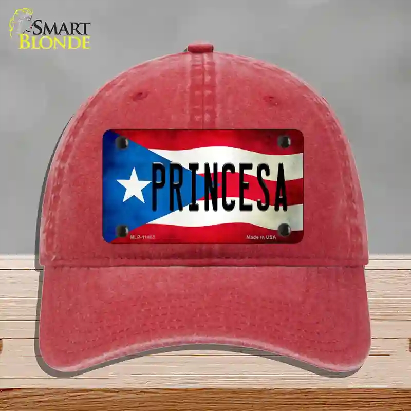 HAT13-MLP-11402 Princesa Puerto Rico Flag Novelty License Plate Hat, Unconstructed Cotton - Red