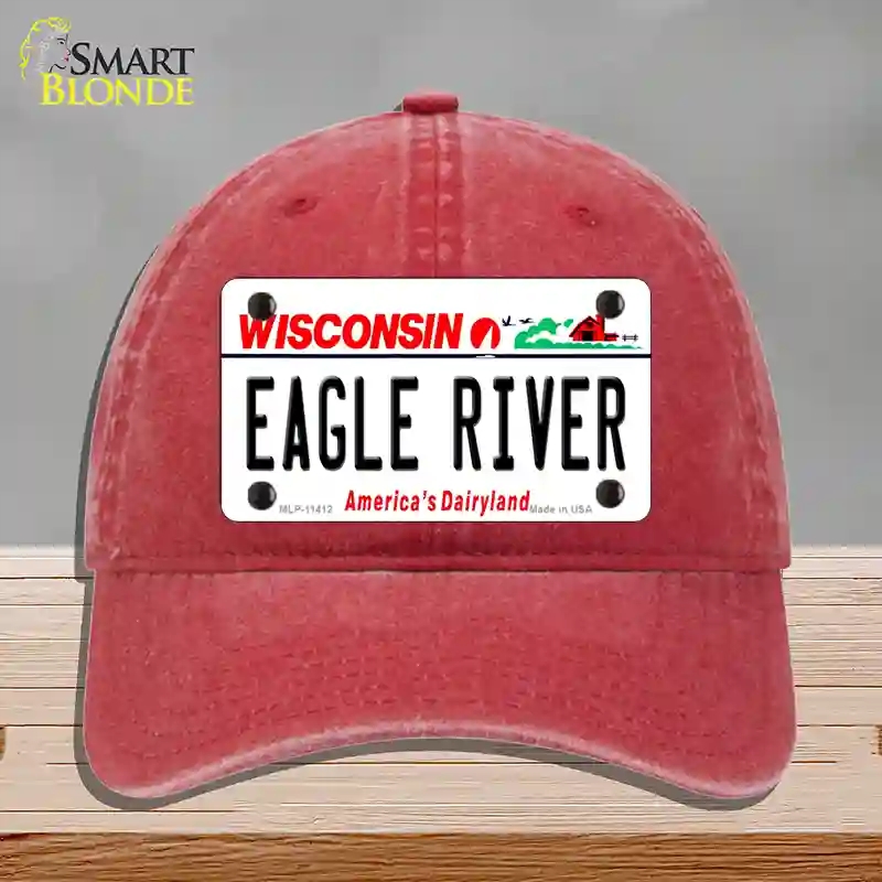 HAT13-MLP-11412 Eagle River Wisconsin Novelty License Plate Hat, Unconstructed Cotton - Red