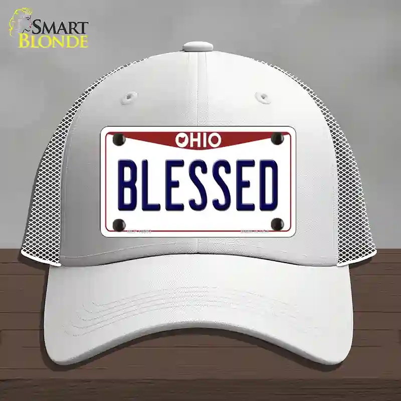HAT19-MLP-10093 Blessed Ohio Novelty License Plate Hat, Mesh - White