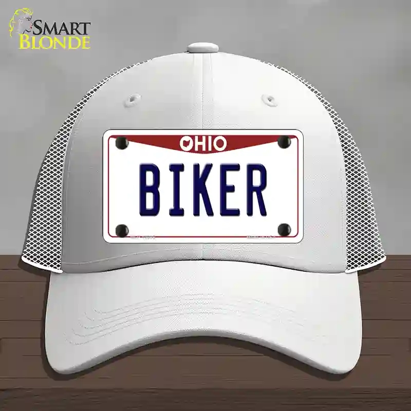 HAT19-MLP-10096 Biker Ohio Novelty License Plate Hat, Mesh - White