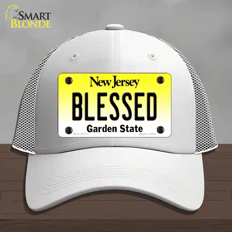 HAT19-MLP-10174 Blessed   Jersey Novelty License Plate Hat, Mesh - White