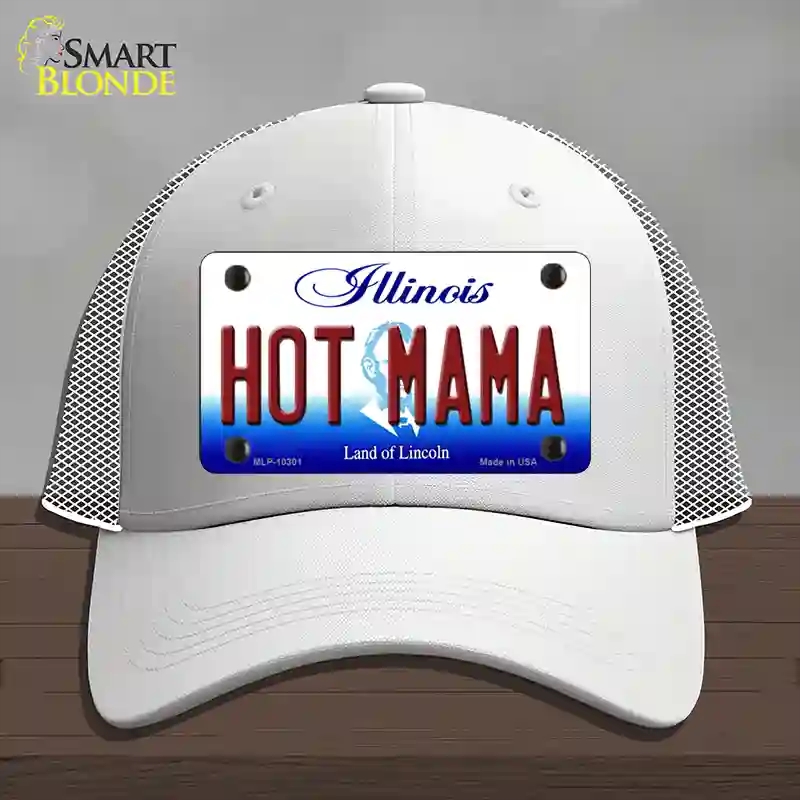 HAT19-MLP-10301 Hot Mama Illinois Novelty License Plate Hat, Mesh - White