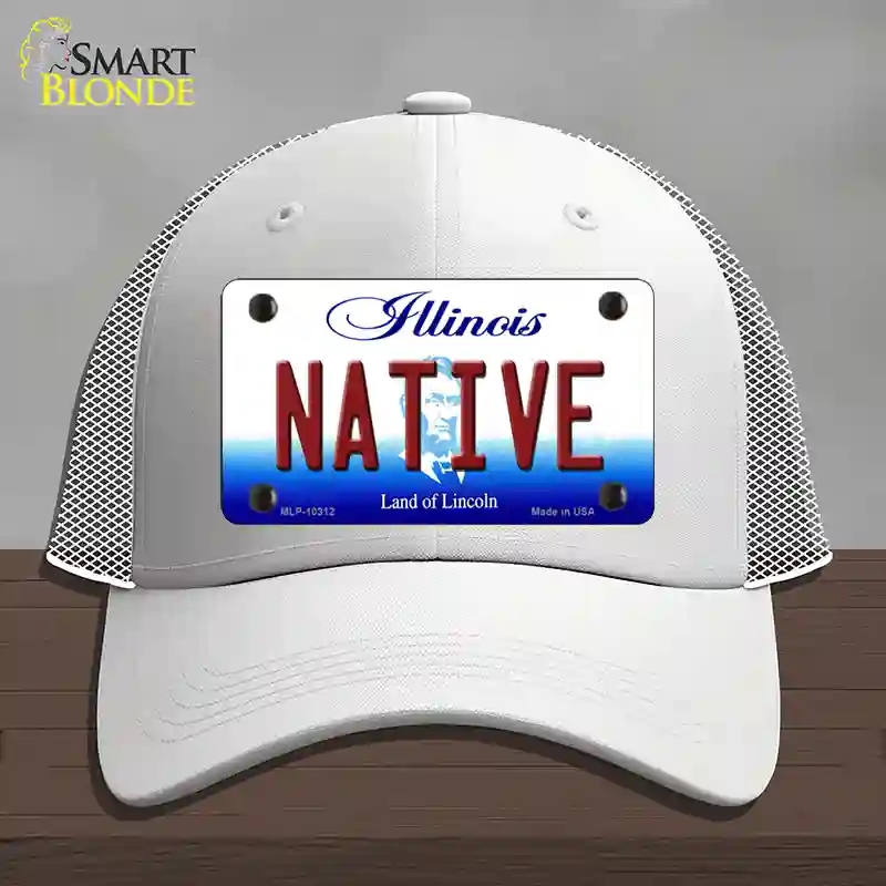HAT19-MLP-10312 Native Illinois Novelty License Plate Hat, Mesh - White
