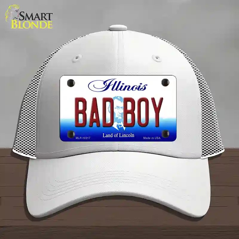 HAT19-MLP-10317 Bad Boy Illinois Novelty License Plate Hat, Mesh - White