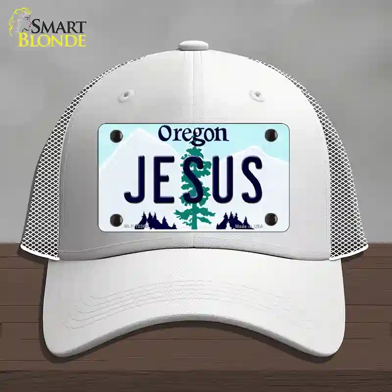 HAT19-MLP-10368 Jesus Oregon Novelty License Plate Hat, Mesh - White