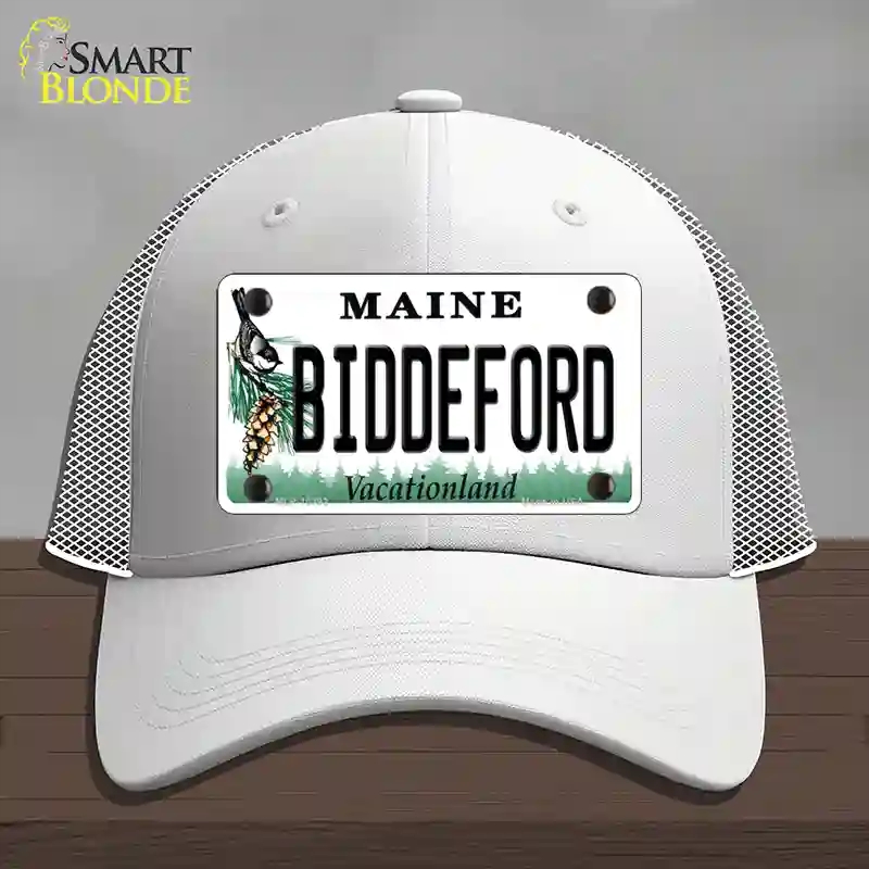 HAT19-MLP-10392 Biddeford Maine Novelty License Plate Hat, Mesh - White