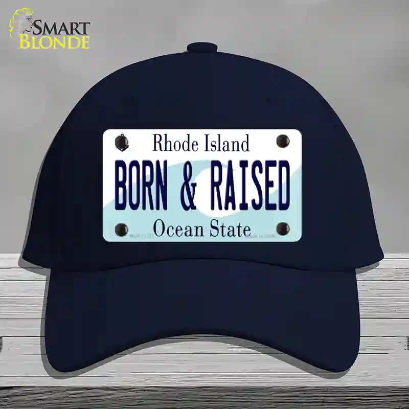 HAT20-MLP-11217 Born & Raised Rhode Island State Novelty License Plate Hat, Cotton - Navy
