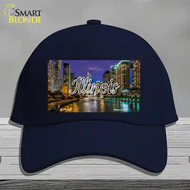 HAT20-MLP-11597 Illinois River City Lights State Novelty License Plate Hat, Cotton - Navy