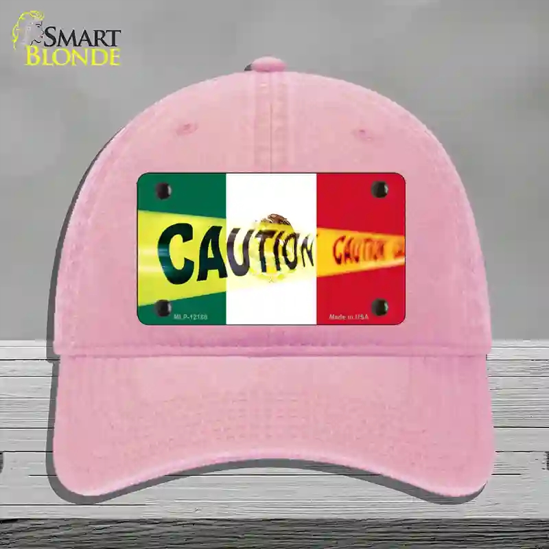 HAT12-MLP-12188 Caution Mexico Flag Novelty License Plate Hat, Unconstructed Cotton - Pink