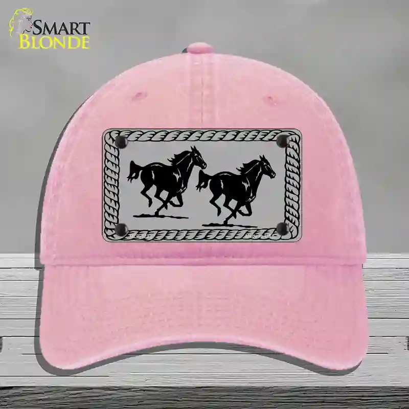 HAT12-MLP-1233 Two Running Horses Novelty License Plate Hat, Unconstructed Cotton - Pink