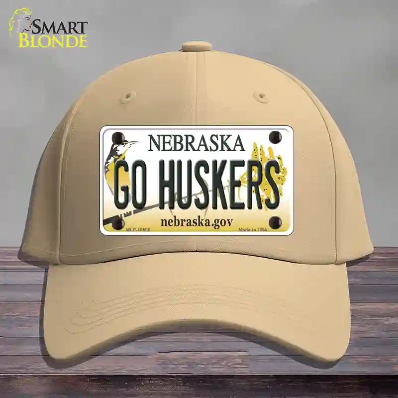HAT22-MLP-10580 Go Huskers Nebraska Novelty License Plate Hat, Cotton - Khaki