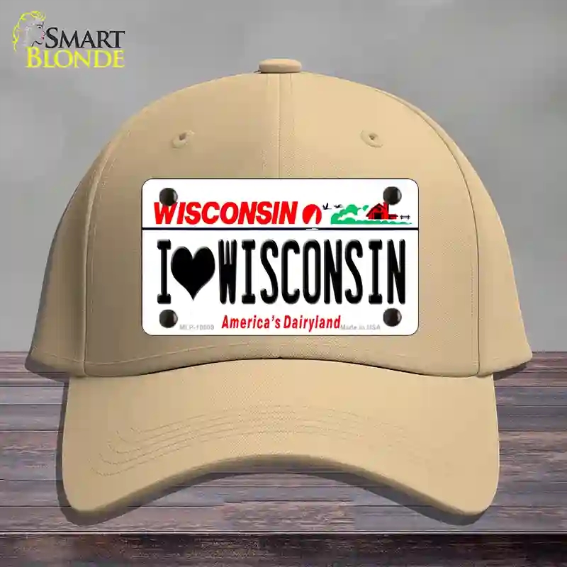 HAT22-MLP-10609 I Love Wisconsin Novelty License Plate Hat, Cotton - Khaki