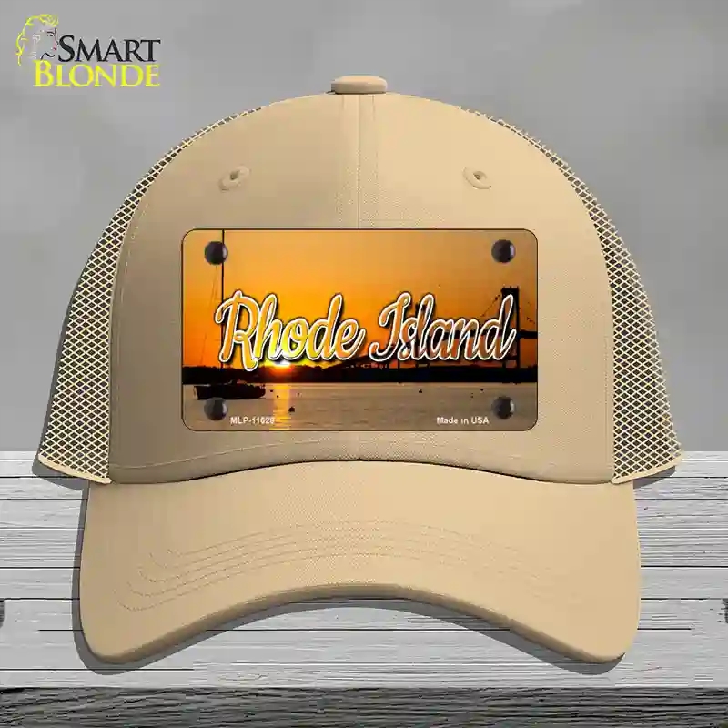 HAT15-MLP-11628 Rhode Island River Sunset State Novelty License Plate Hat, Mesh - Khaki