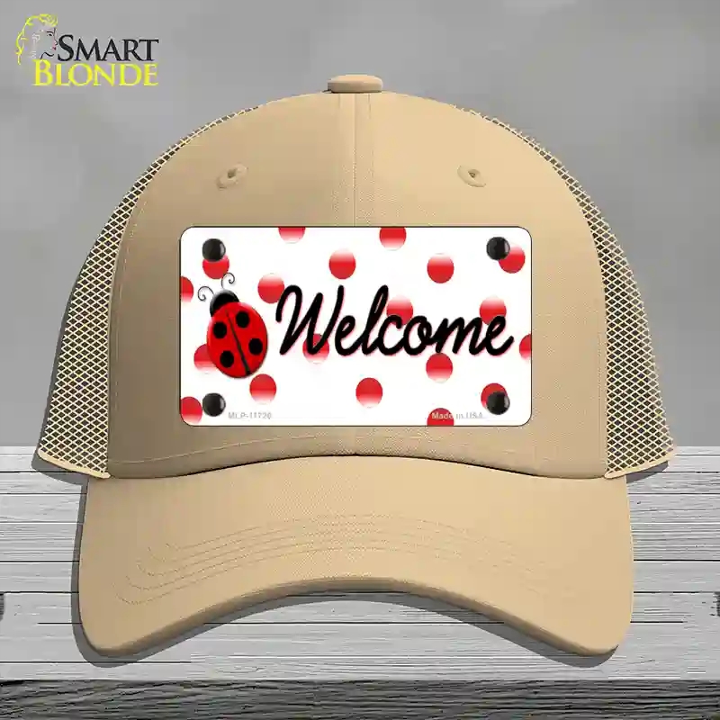 HAT15-MLP-11726 Welcome Ladybug Novelty License Plate Hat, Mesh - Khaki