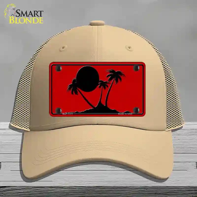 HAT15-MLP-1177 Island Palms Novelty License Plate Hat, Mesh - Khaki
