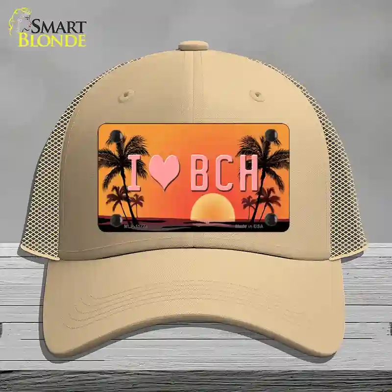 HAT15-MLP-11774 I Love Beach Novelty License Plate Hat, Mesh - Khaki