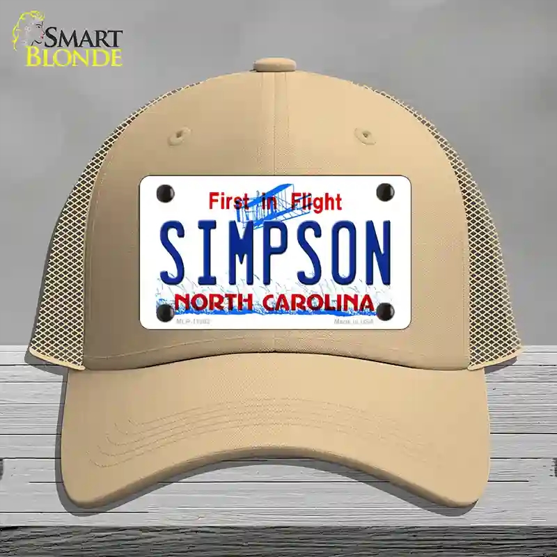 HAT15-MLP-11862 Simpson North Carolina Novelty License Plate Hat, Mesh - Khaki