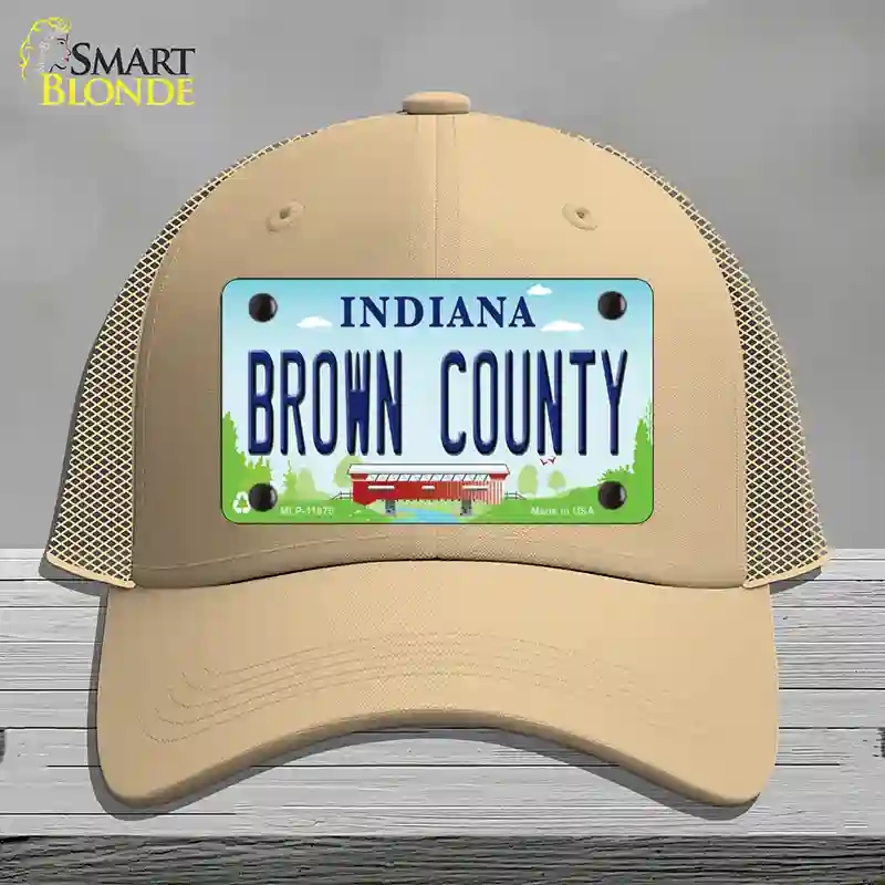 HAT15-MLP-11875 Brown County Indiana Novelty License Plate Hat, Mesh - Khaki