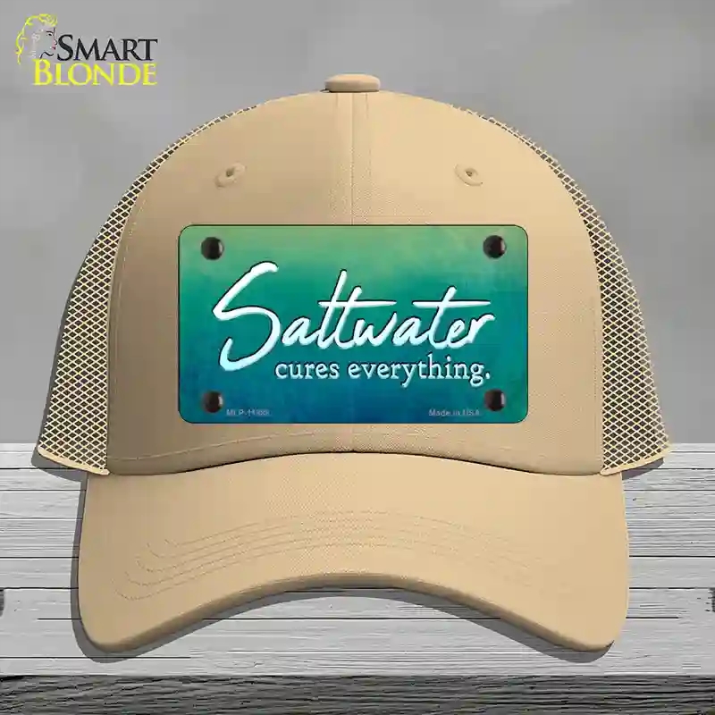 HAT15-MLP-11888 Saltwater Cures Everything Novelty License Plate Hat, Mesh - Khaki