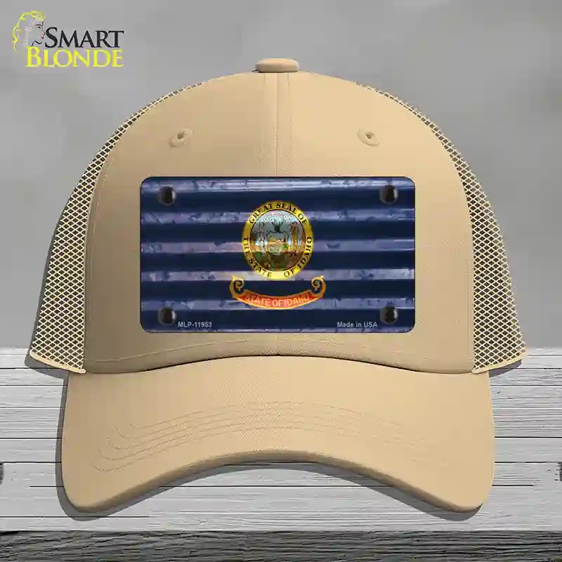 HAT15-MLP-11953 Idaho Corrugated Flag Novelty License Plate Hat, Mesh - Khaki