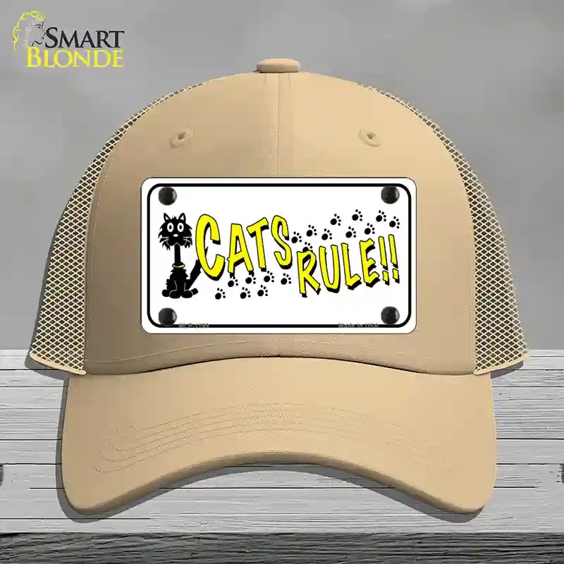 HAT15-MLP-1199 Cats Rule Novelty License Plate Hat, Mesh - Khaki